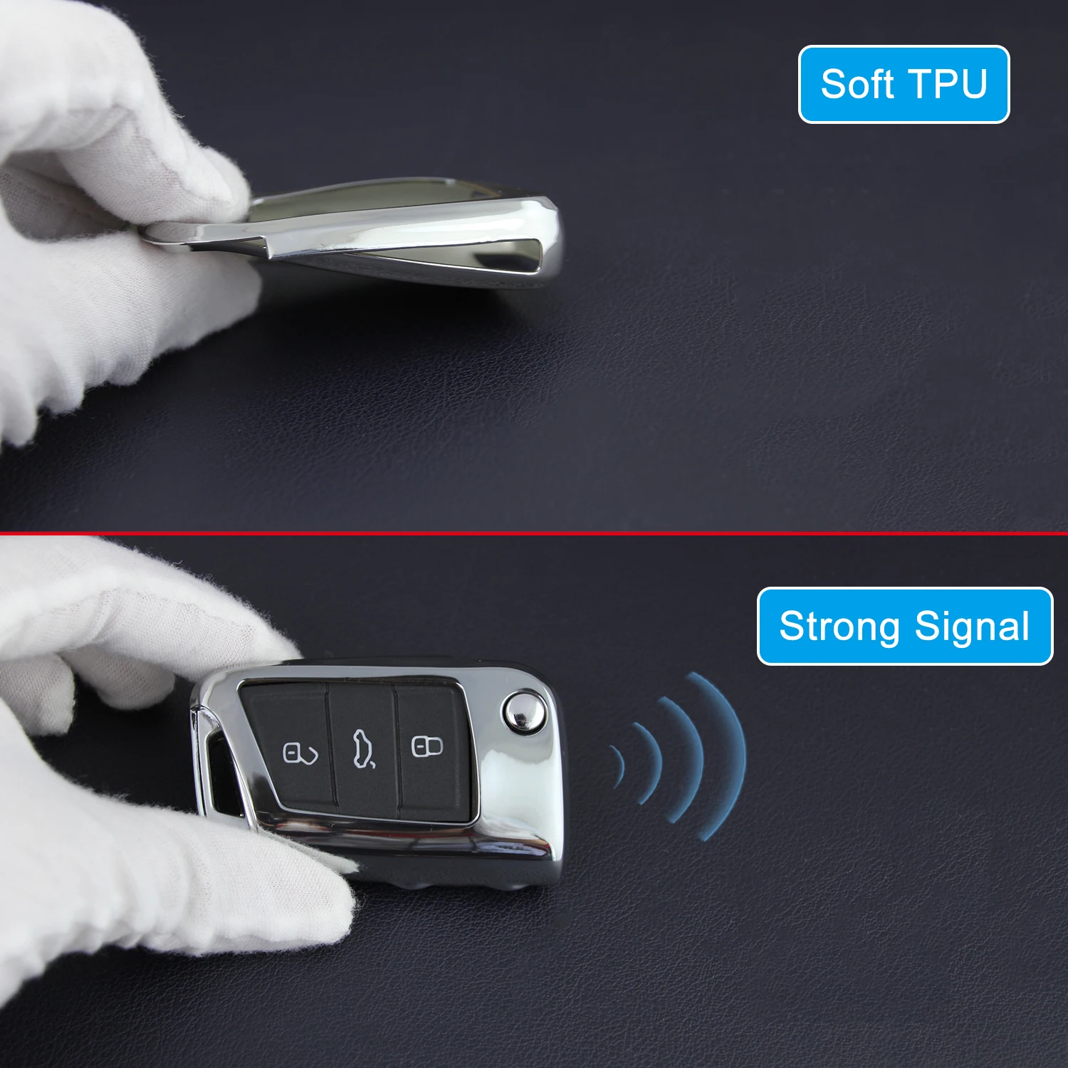 Чехол-книжка для автомобильных ключей с кольцом-цепочкой серебристый |