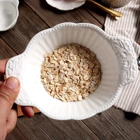 european relief breakfast bowl pure white double ear bowl soup bowl ceramic cereal bowl fruit bowl