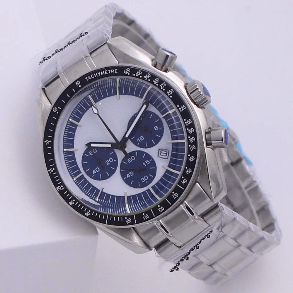 Мужские часы-хронограф светящиеся стрелки японский кварцевый черный циферблат