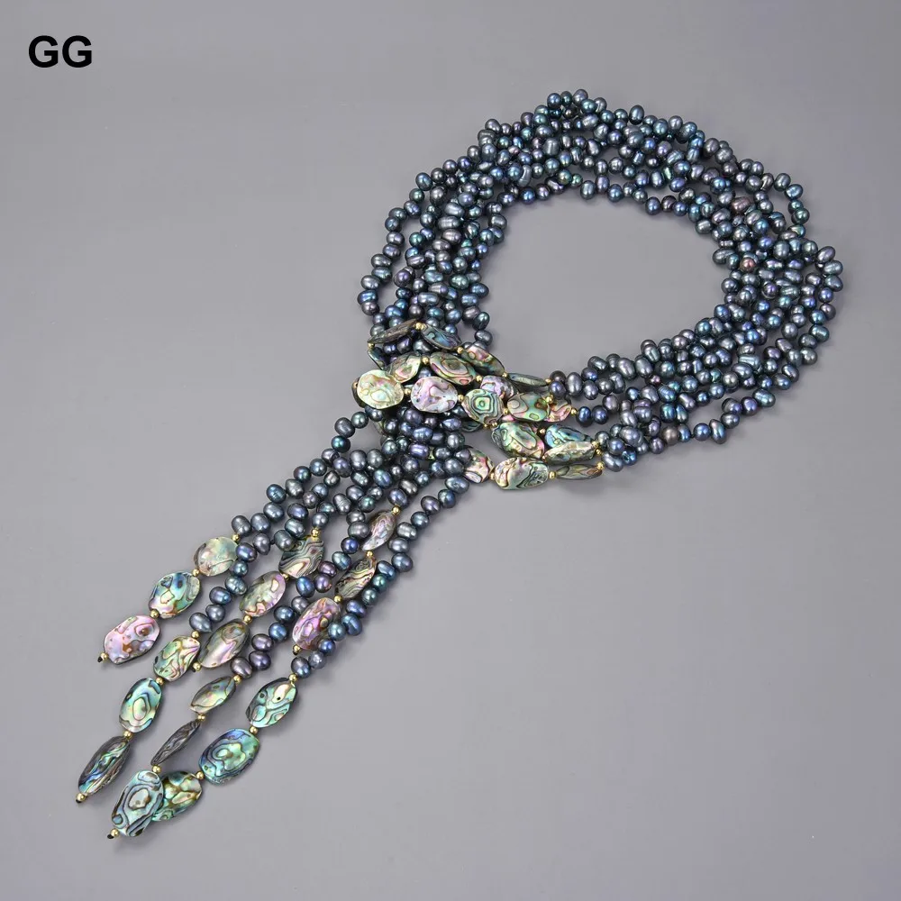 GG Jewelry 50 &quot3 нити ожерелье из ракушки черного жемчуга абалона | Украшения и