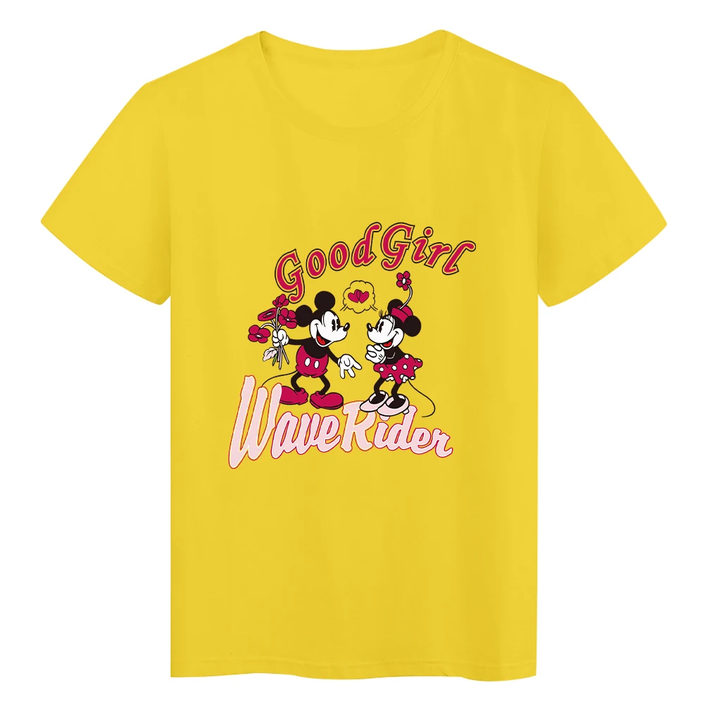 

Disney Couple T Shirt Good Girl Fashion European Yellow T-Shirt Summer Short Sleeve 2022 New Valentine's Day Street Casual Edgy