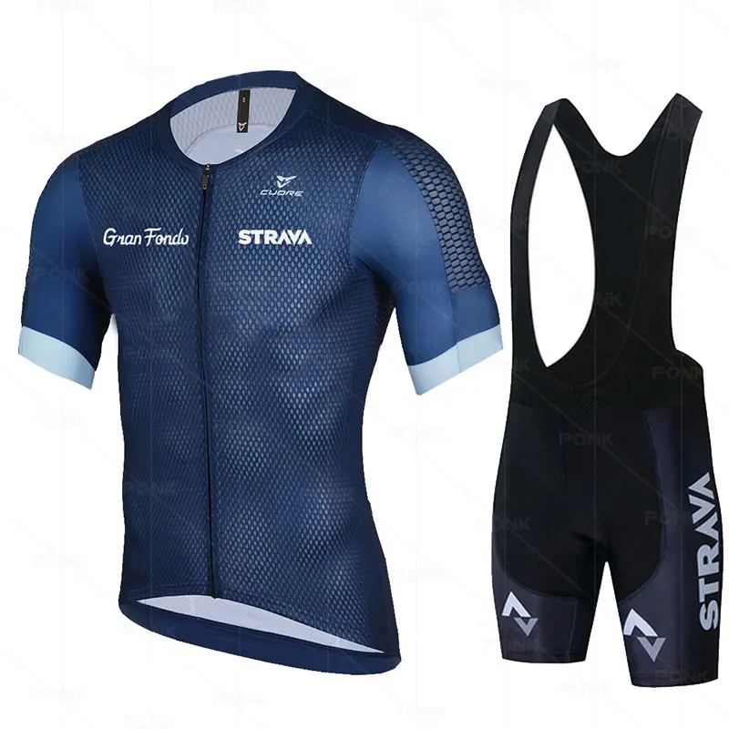 

STRAVA 2021 Summer Men Cycling Jersey Set Bib Shorts Set Mountain Bike Bicycle Suit Anti-UV Bicycle Team Racing Uniform Clothes