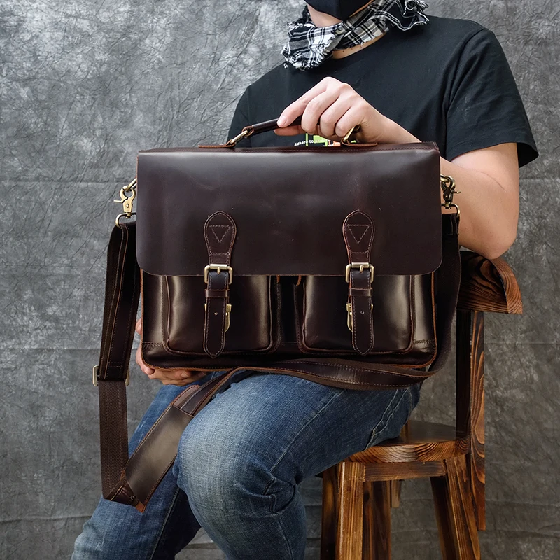 Мужская деловая сумка MAHEU черный деловой портфель из натуральной кожи для