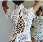 Сексуальное Кружевное боди с цветочной вышивкой и открытой спиной, боди для вечеринки, одежда для ночного клуба стринги, Эротическое нижнее белье, женское прозрачное белье