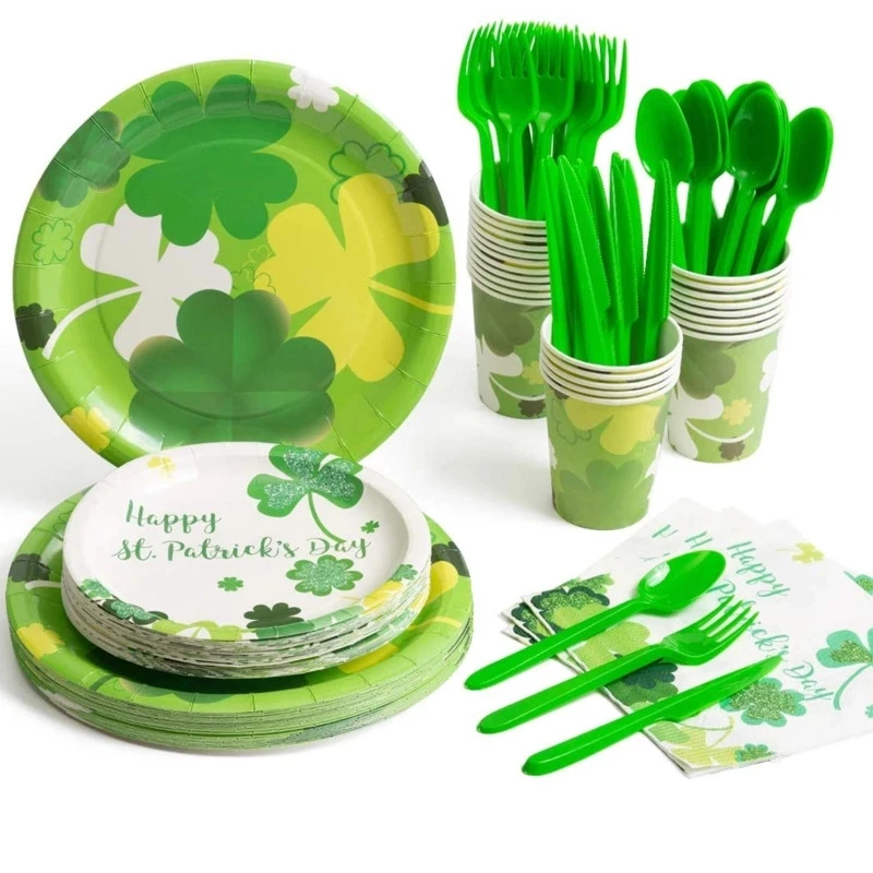 

St. Patrick Day Party Decoration Supplies Irish National Day Home Decor Disposable Tableware Set Plate Cup Balloons