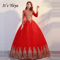 its yiiya wedding dress 2019 gold embroidery long sleeve muslim wedding gowns plus size vestido de novia free shipping g095