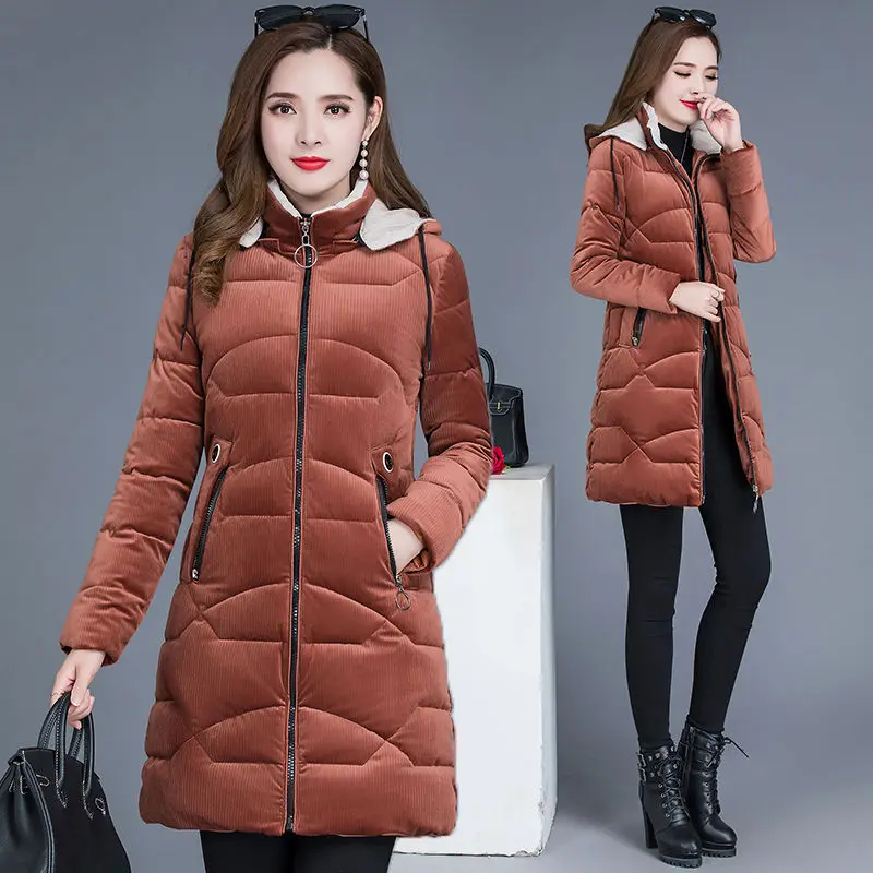 

Women's Coat Winter Autumn Thick Cotton Parkas Long Hooded Female Solid Causal New Designs Mother Fashion Loose Jacket W369