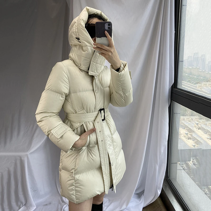 [EAM] Свободная длинная теплая куртка с капюшоном и длинным рукавом, новая теплая Женская парка с капюшоном, модная Осенняя Зимняя коллекция, 1M423