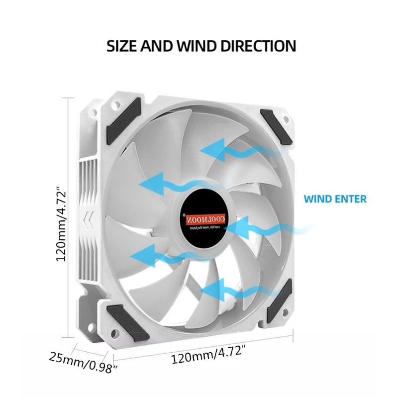 

Coolmoon 120mm PWM ARGB PC Case Fan Quiet 4 Pin Addressable RGB Cooling Fan for CPU Cooler Computer Chassis