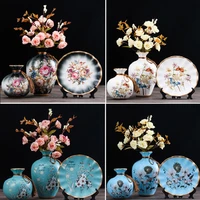 3pcsset european ceramic vase with flower arrangement wobble plate living room entrance ornaments home decorations