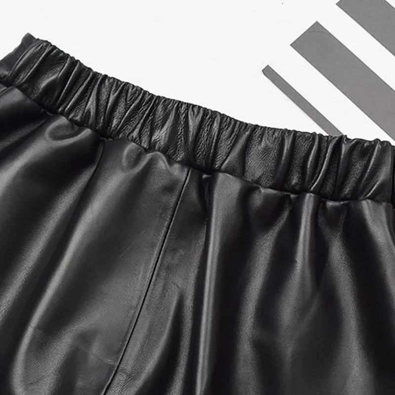 

Fashion Women Casual Loose Fit Genuine Leather Shorts Streetwear Real Sheepskin Wide Leg Short Trousers Shorts Plus Size 3XL