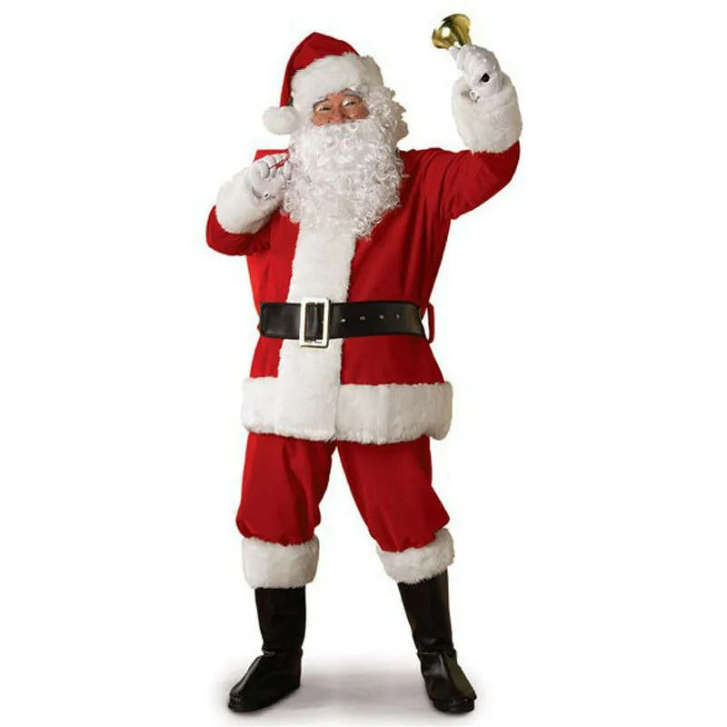 

Russia Christmas Santa Claus Costume Cosplay Santa Claus Clothes Fancy Dress In Christmas Men 5pcs/lot Costume Suit For Adults