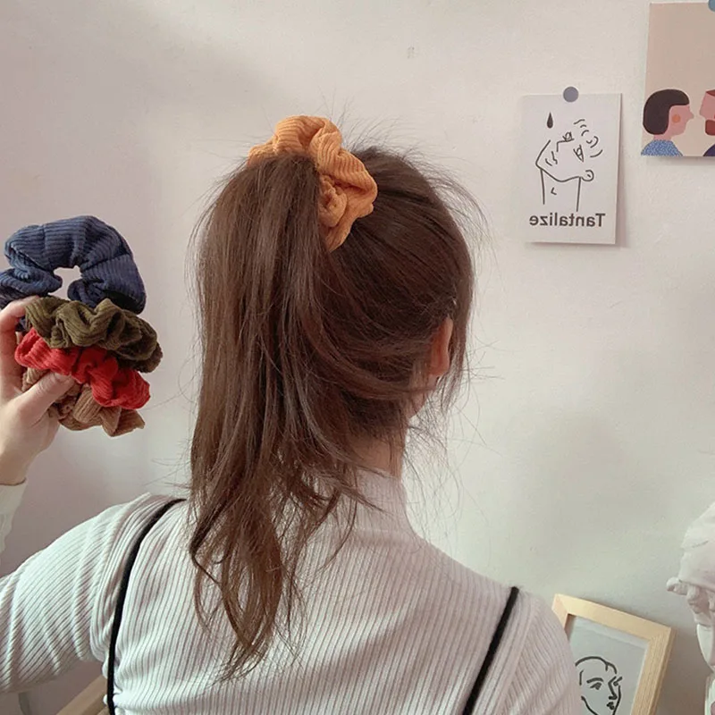 

Fashion Headwear Large Intestine Ponytail Holder For Women Girls Stripe Pattern Elastic Hair Bands Pure Color Hair Accessories