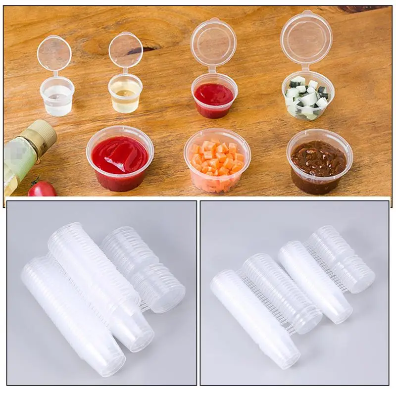 

Одноразовые пластиковые чашки, 100 шт., 25/40 мл, прозрачный контейнер с крышками для желе, йогурта, муссов, соуса, упаковочная коробка