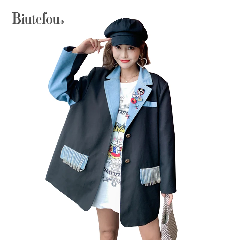 Весенние джинсовые Лоскутные дизайнерские куртки модные женские блейзеры с