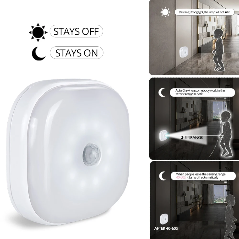Светодиодный ночник с пассивным ИК датчиком движения беспроводной светильник