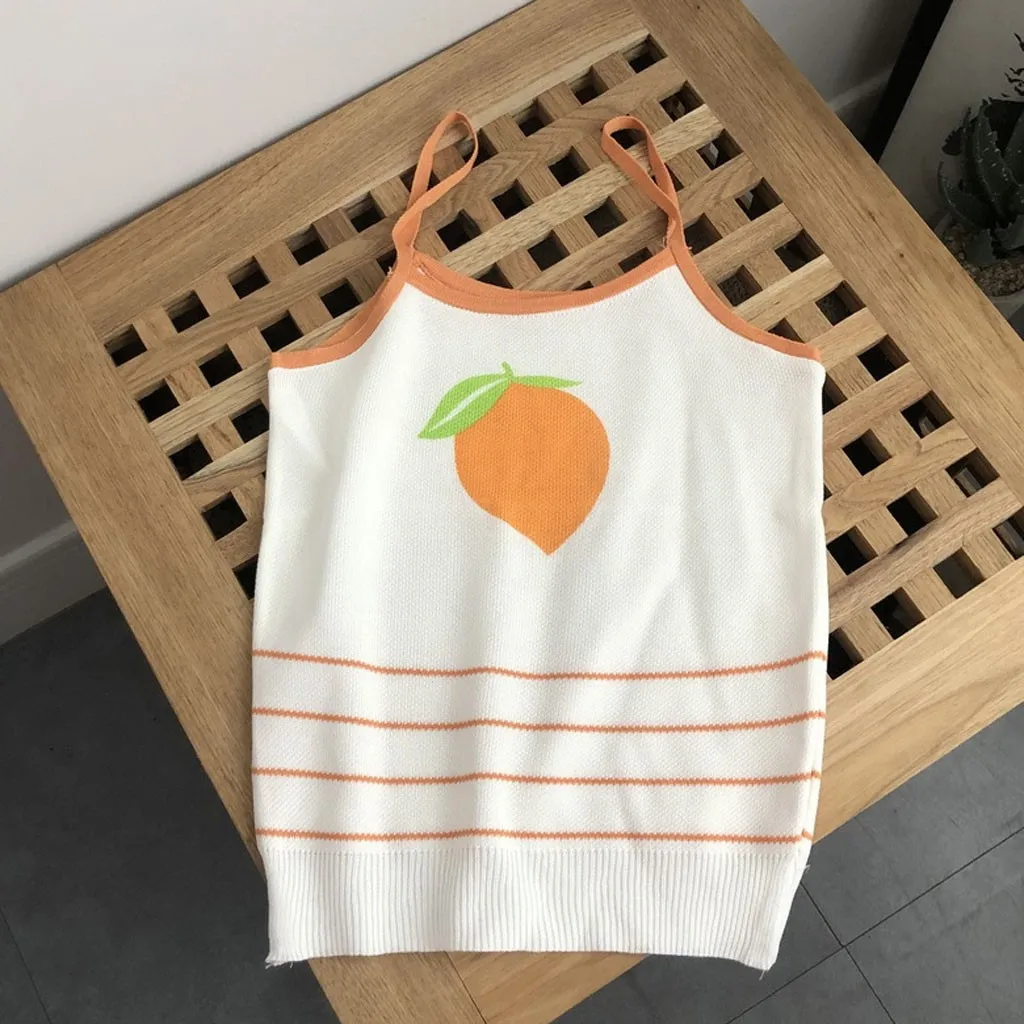 Майка женская трикотажная с принтом фруктов на бретельках|Топы| |