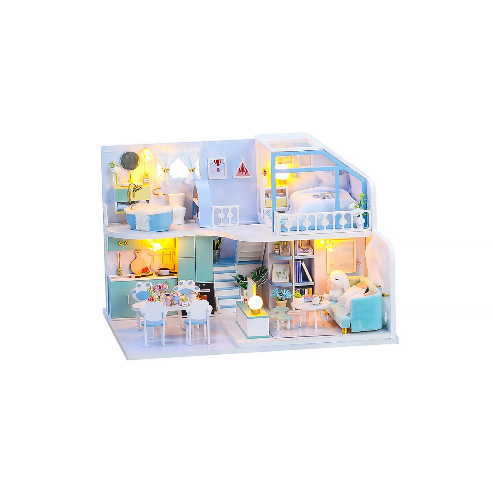 

DIY Dollhouse Wooden Doll House Miniature Dollhouse Kit Colorful Dollhouse Furniture With Music Living Room Dining Room Decor