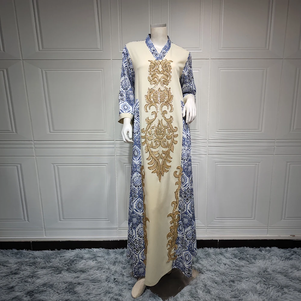 Модное мусульманское платье Рамадан ИД с блестками мусульманская абайя Дубай Кафтан абайя женская повседневная одежда кафтан ислам Wy591