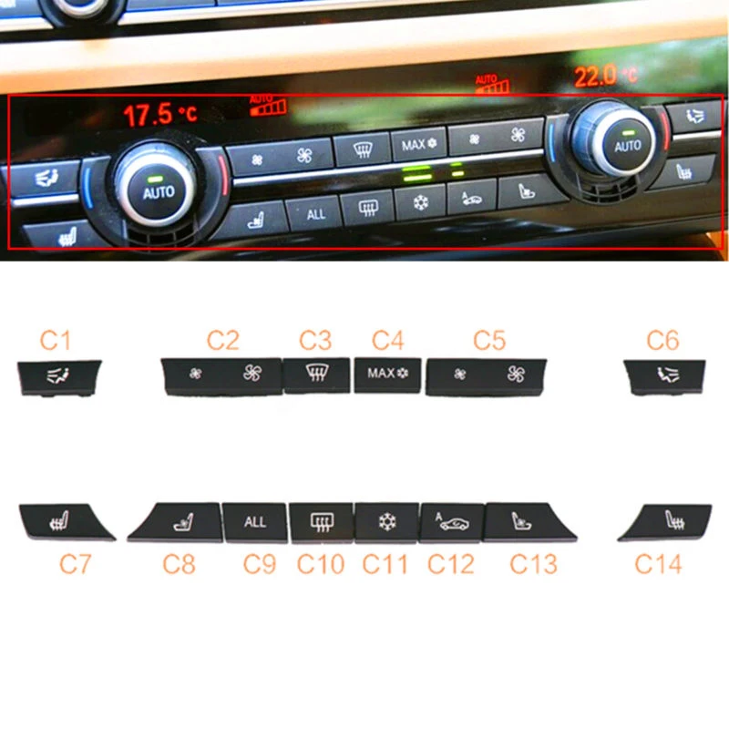 14pcs/Set Black 100% Brand New And High Quality Plastic Button Key Cap Repair Kit A/C Heater Switch For BMW 5 6 7 F10 F12 F01 | Автомобили