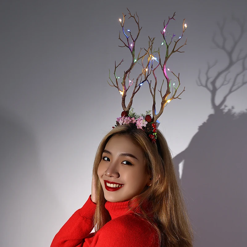 

Повязка на голову с готическими оленьими рогами, ветками, цветами, ветвями, головной убор для косплея, необычный головной убор, Рождественск...