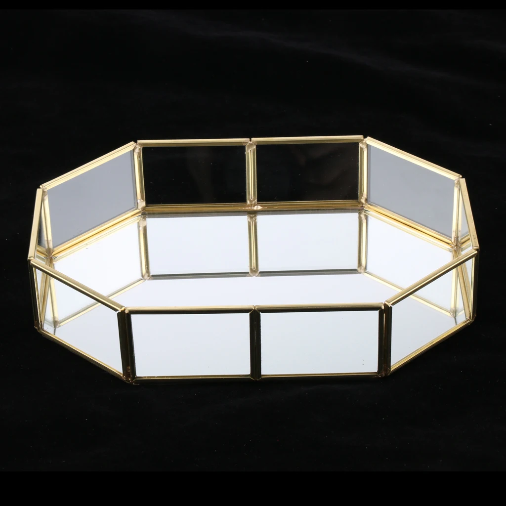

Clear Luxury Gold Metal Glass Jewelry Tray Makeup Organizer Dessert Plates