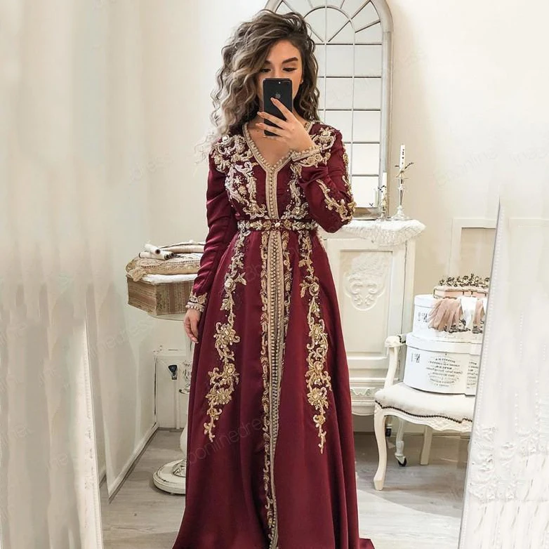 

Бордовое марокканское платье-кафтан с длинным рукавом, украшенное бисером, исламское платье Дубая, саудовская версия, платье с аппликацией,...