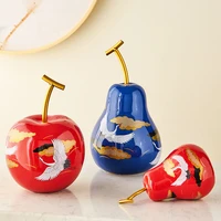 chinese style colorful fruit ceramic sculpture creative graffiti apple pear ornaments modern home decor desktop decoration craft