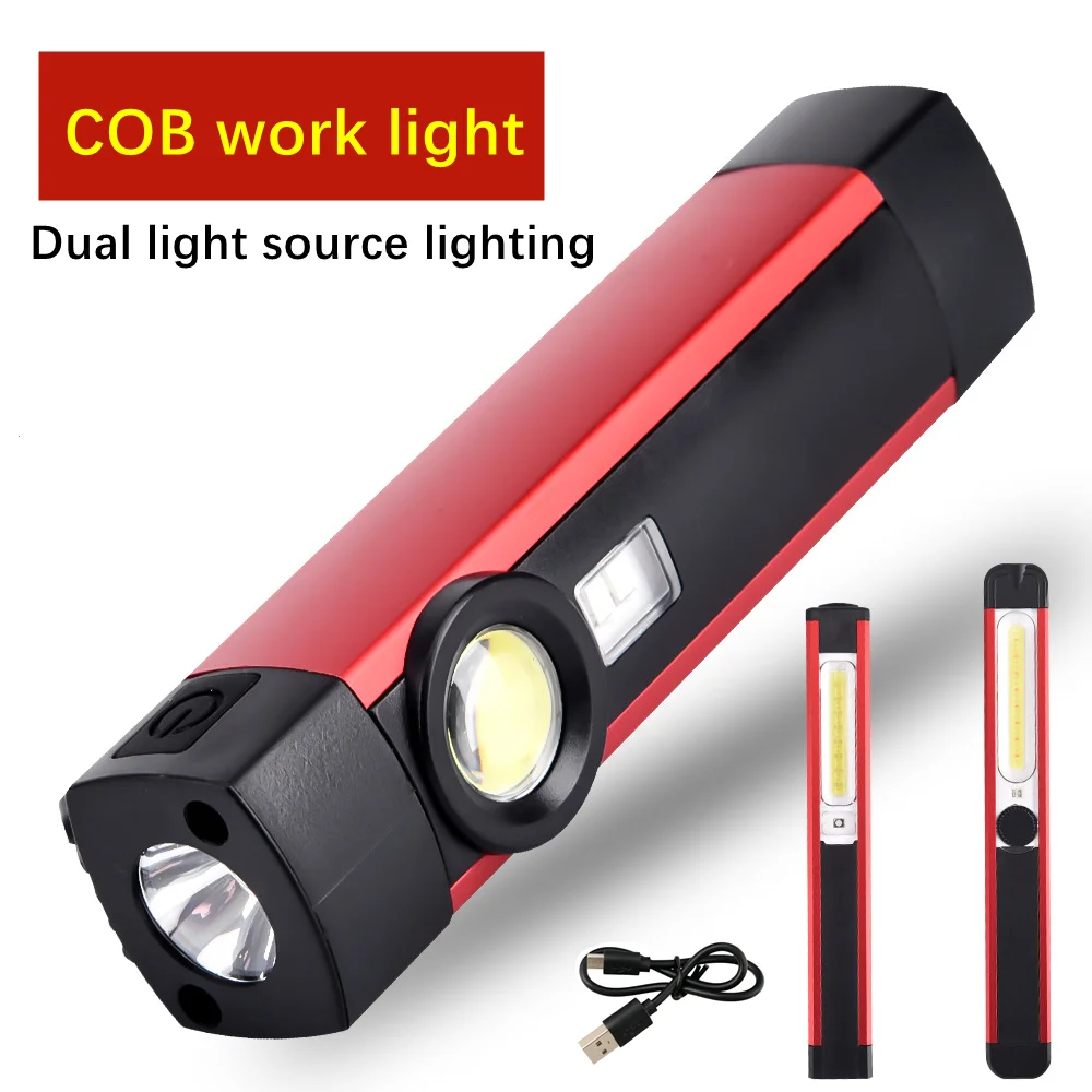

Мощный фонарь COB + светодиодный двойной источник света USB Перезаряжаемый Сильный магнитный УФ фонарик 5 режимов освещения Cob