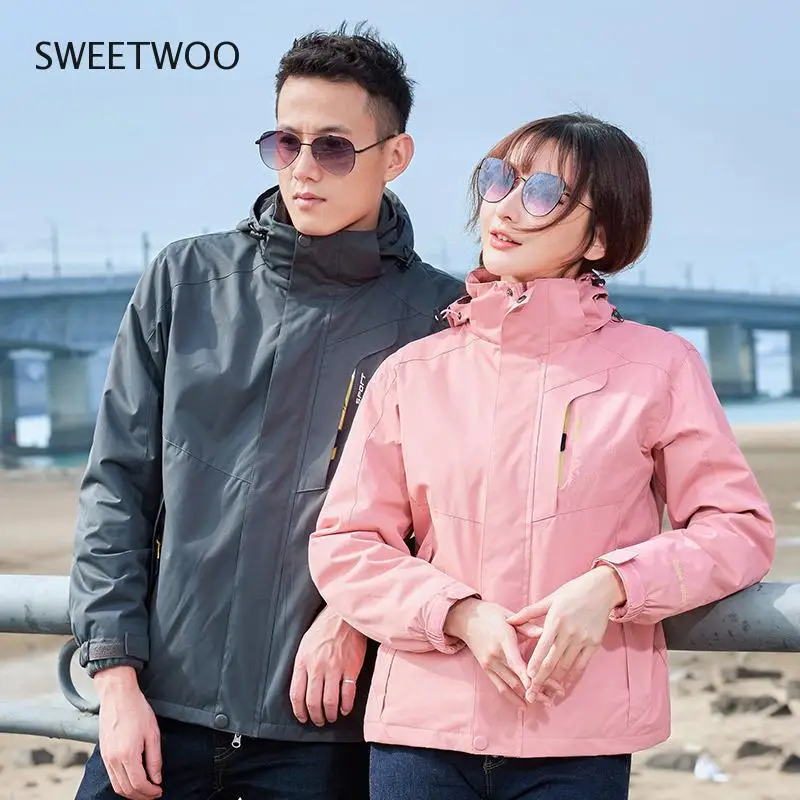 

Unisex Large Size Hiking Jacket Detachable Two-Piece Sports Outdoor Waterproof Windbreaker Couple Mountaineering Suit