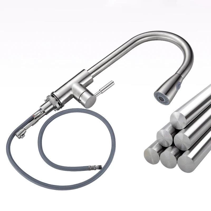 JIAYUN одной ручкой высокой дуги Матовый никель выдвижной кухонный кран с выдвижным