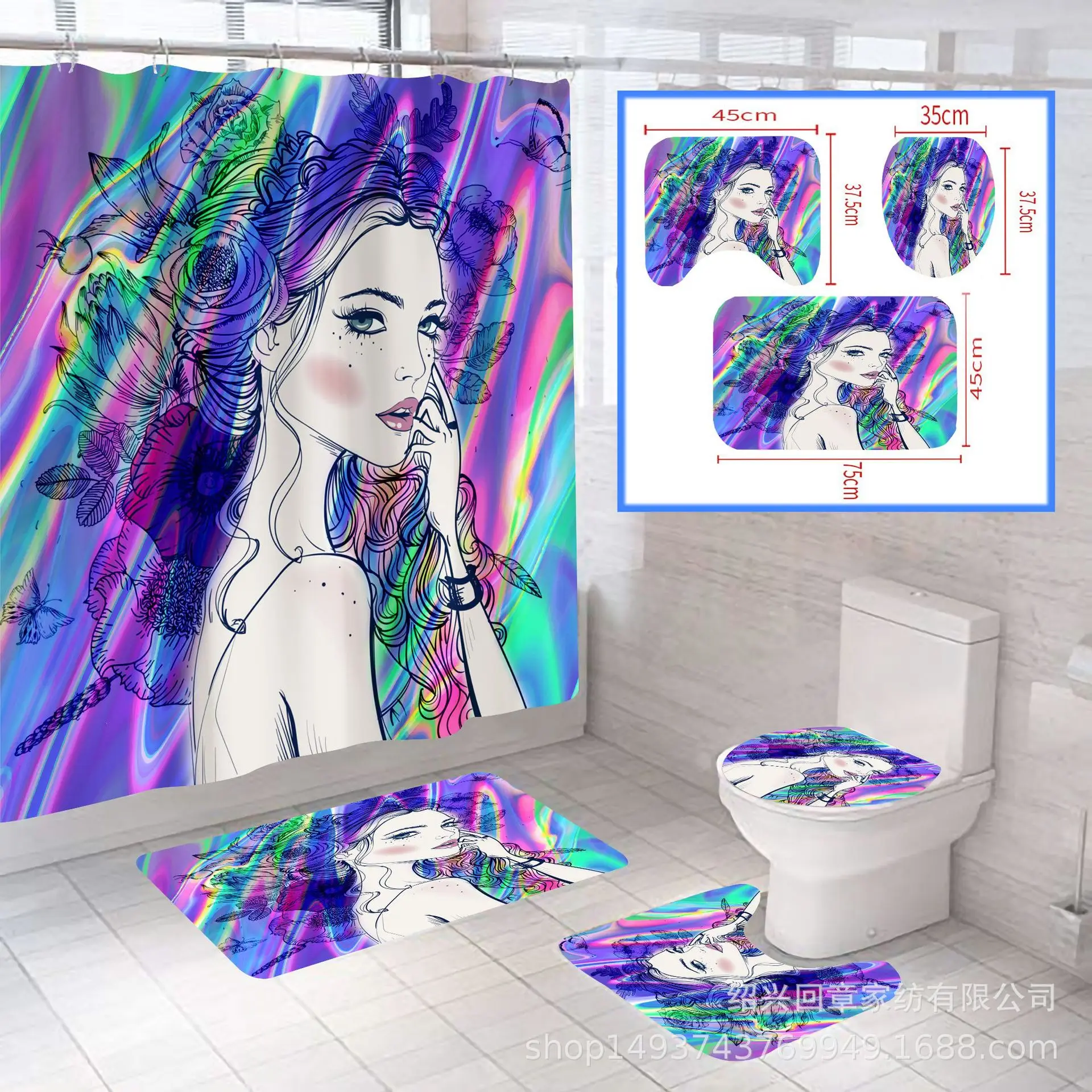 Prezzo 4 Pezzi Ragazza Africana Set Da Bagno Tenda Da Doccia 3D Tenda Da Bagno In Poliestere Impermeabile Tappetini Da Bagno Antiscivolo Set Tappeti Da Toilette Tappeto