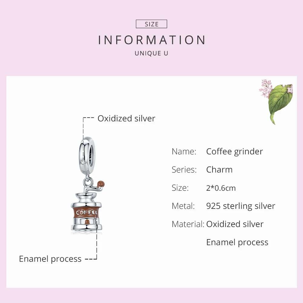 WOSTU подвески для Кофемолки из стерлингового серебра 925 пробы с коричневой эмалью