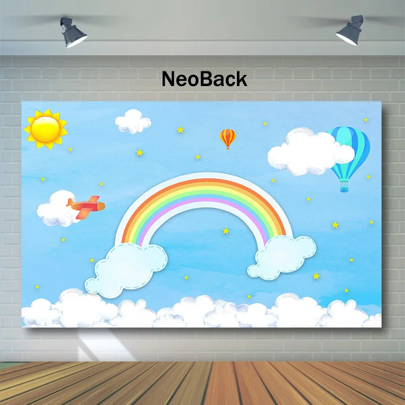 Фон для фотосъемки на день рождения в стиле NeoBack с изображением радуги голубого