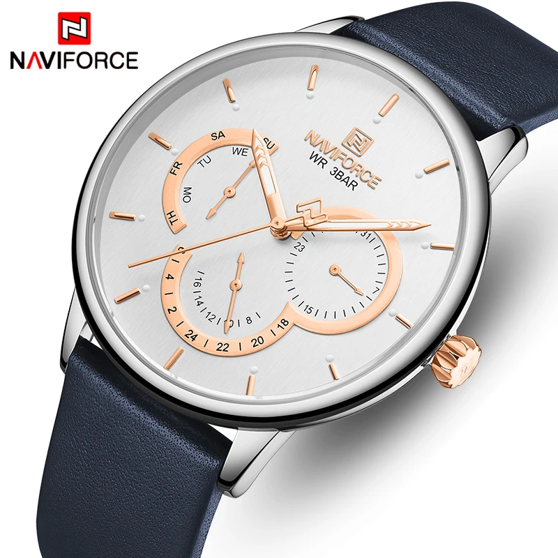 NAVIFORCE Мужские часы от топ бренда роскошные Водонепроницаемый кожаный ремешок