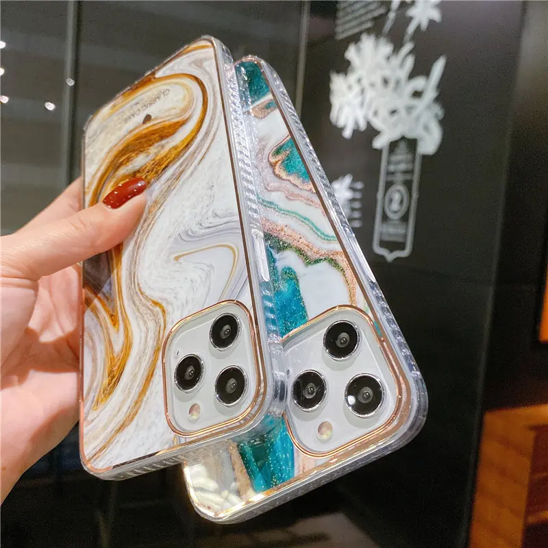 

Glitter Gradient Marble Texture Phone Case For iPhone 11 12 11Pro Max XR XS Max X 7 8 Plus 11Pro 12 Shockproof Bumper Back Cover