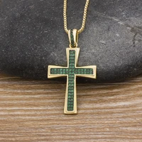 aibef new cross bluepurplegreengold crystal pendant necklace copper cubic zircon choker 4 colors choice religion jewelry gift