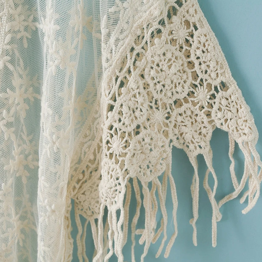 

30pieces Wholesale Tops For Women 2020 Beige Lace Cotton Short Tassel sleeves Blouses off shoulder Korean style boho blouse