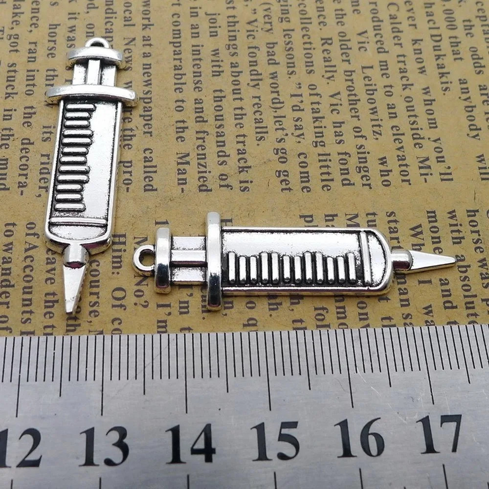 

80pcs Syringe Charms 13mm x 43mm DIY Jewelry Making Pendant antique silver color