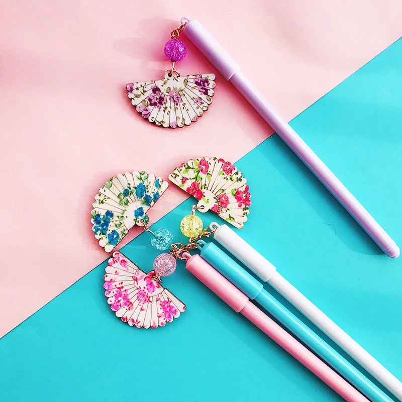 Китайский Стиль творчества гелевая ручка деревянная вентилятор кулон с черной