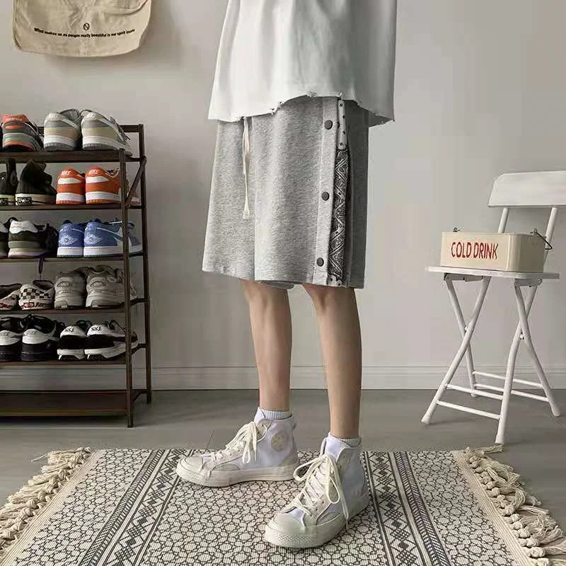

High street waist flower-breasted summer loose sports five-point pants