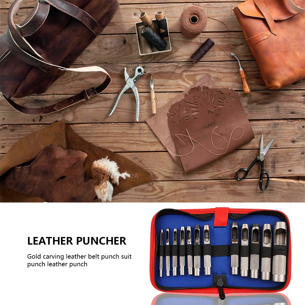 12Pcs Professional Leather Craft Tools Kit Hand Sewing Stitching Punch Hole Round Carving Work 3-19mm Perforator | Дом и сад