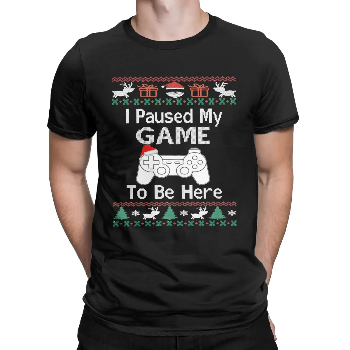 

Vintage I Paused My Game To Be Here Christmas T-Shirts Men Women's Crewneck Cotton T Shirts Santa Tee Shirt Birthday Gift Tops
