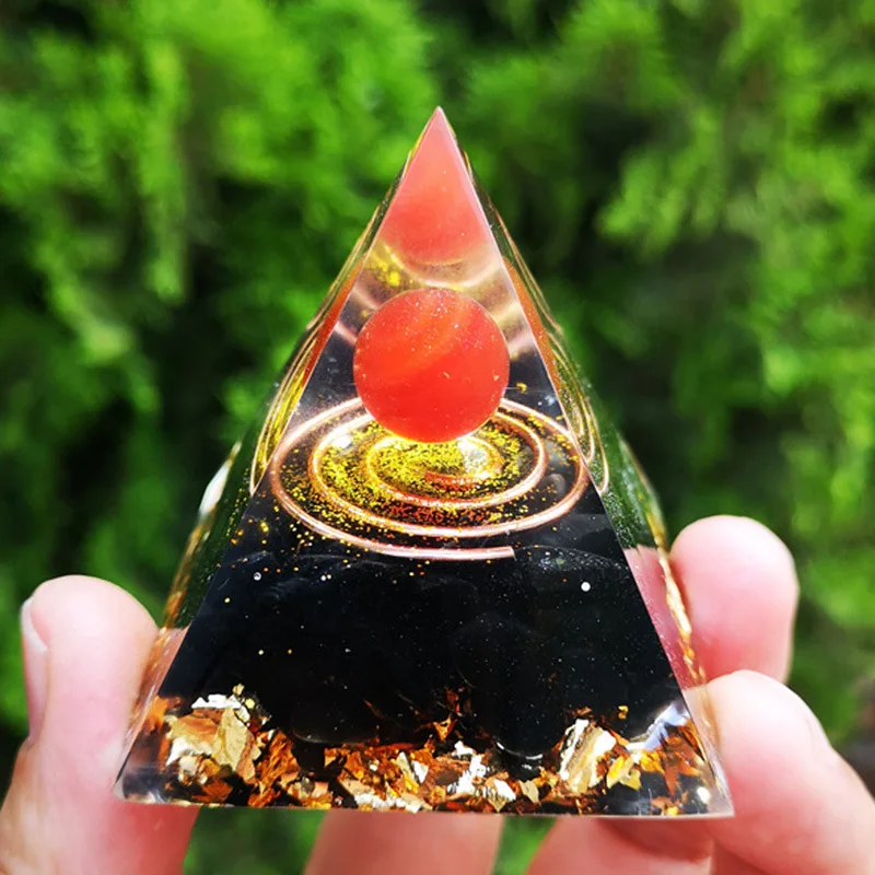 

Orgonite Pyramid 60mm Amethyst Crystal Sphere With Obsidian Natural Cristal Stone Orgone Energy Healing Reiki Chakra Home Decor