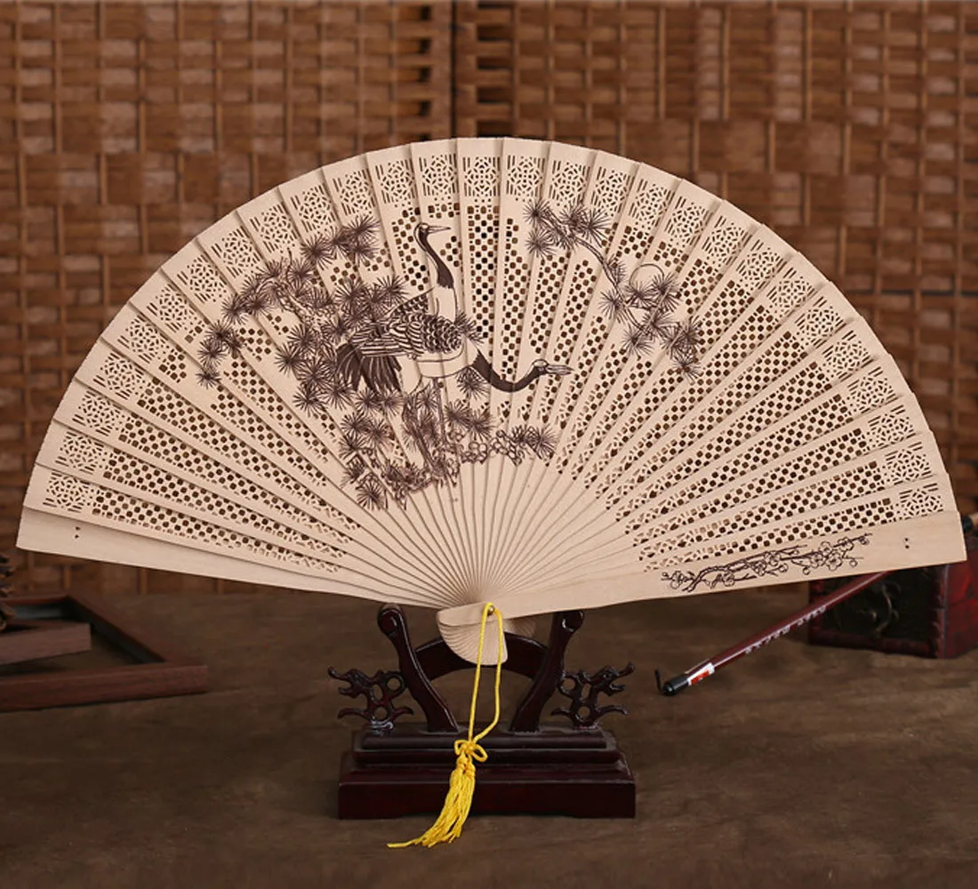 Китайский традиционный веер в китайском стиле деревянный ручной работы