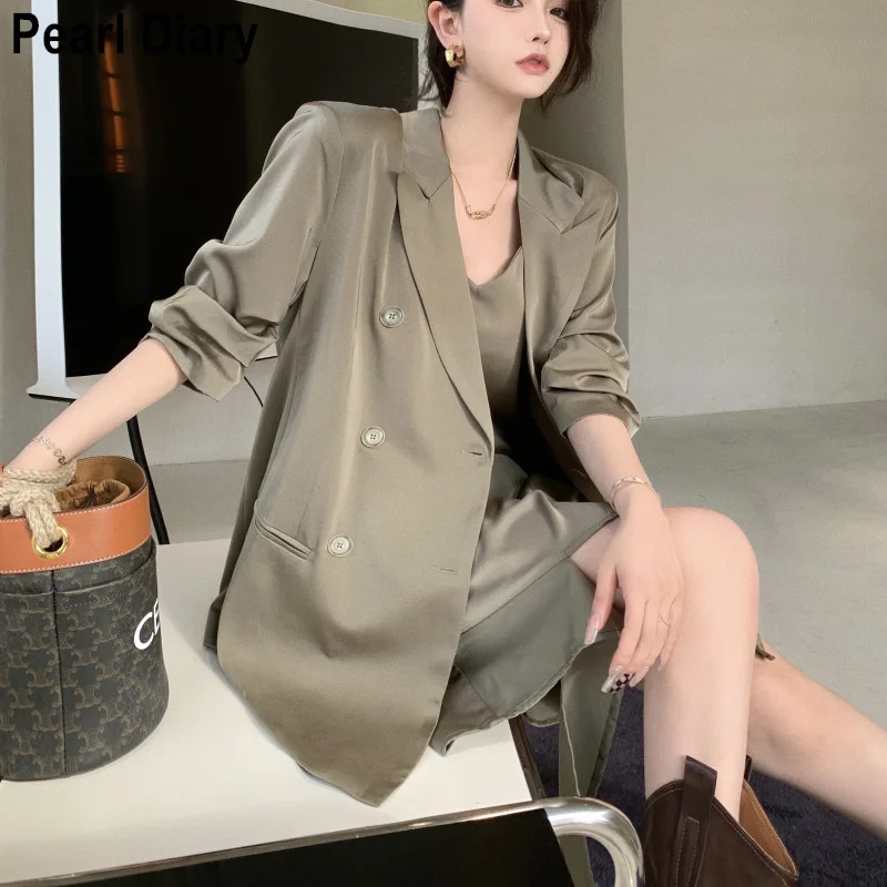 

Autumn Loose Blazer Sets Elegant Two Piece Set Women Suit Coat + Casual Irregular Hem Long Strap Dress Suits 2 Piece Outfits