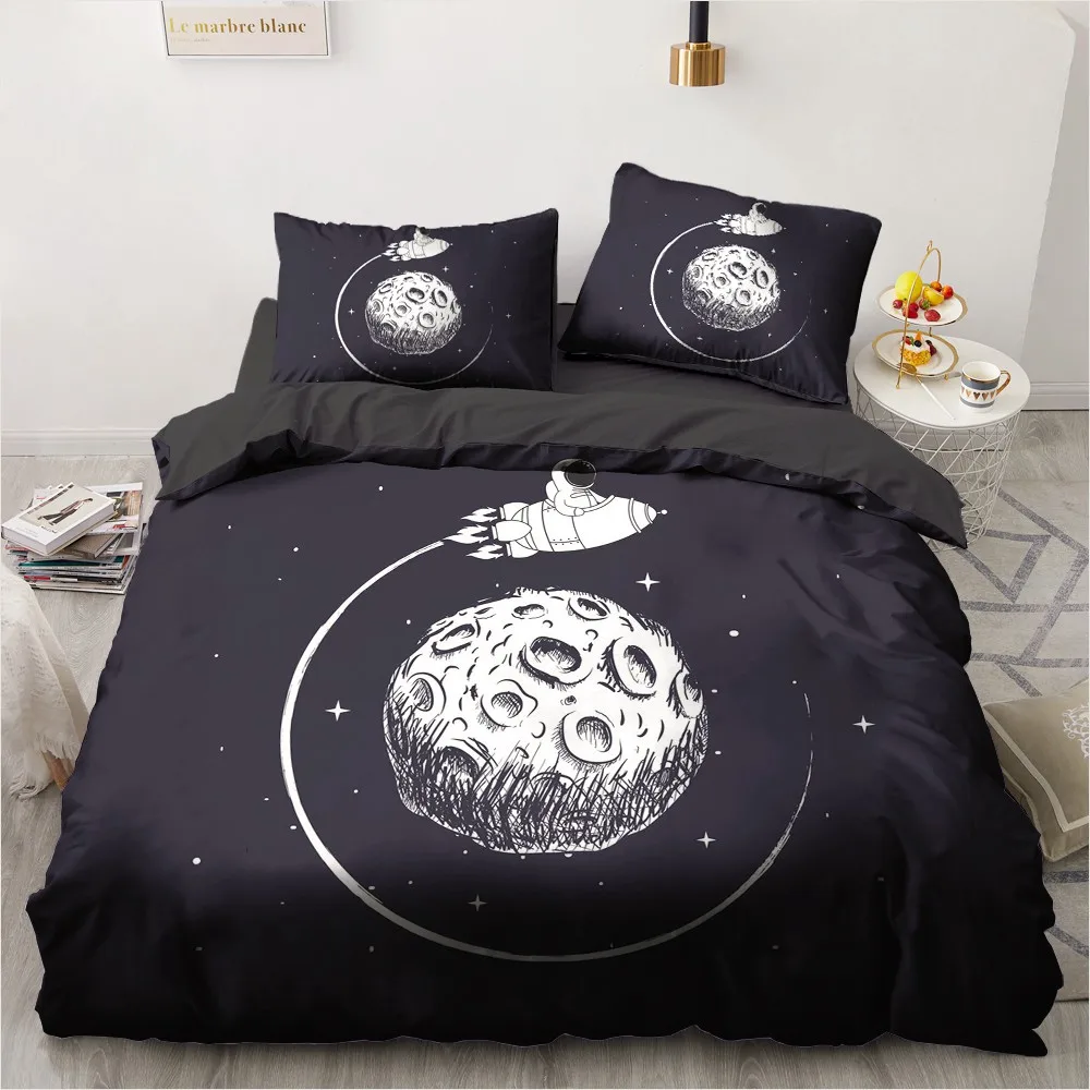 

3D Custom Design Cartoon Quilt Cover Sets Space Comforther Covers Pillow Cases Double King Queen Full Twin Size Black Beddings