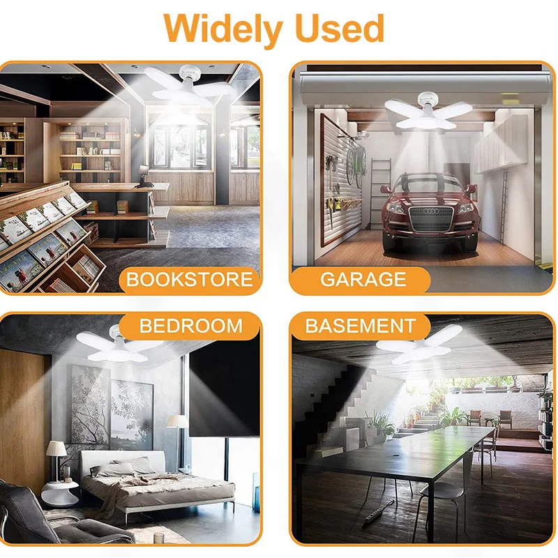 

80W LED Garage Lights 20/30/40/60W Industrial Lighting Deformable E27 Light Bulb 220V High Bay Light for Warehouse Home Lighting