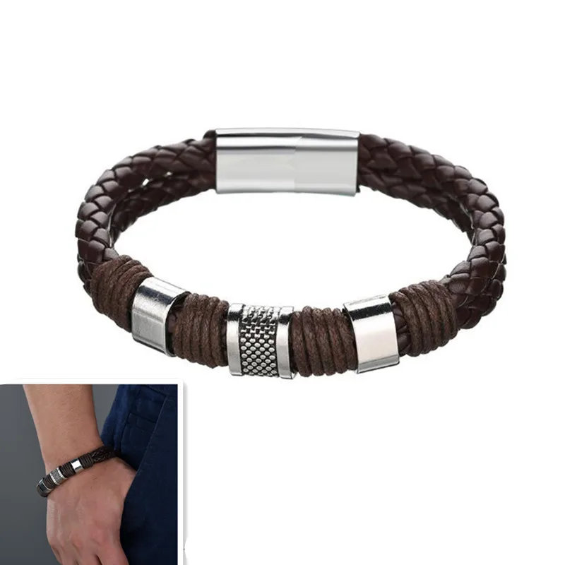 Мужской Плетеный Браслет манжета черный/коричневый вязаный браслет из ПУ кожи в