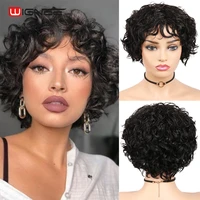wignee short curly human hair wigs with bangs for black women 150 density remy brazilian short curly wave human hair wigs